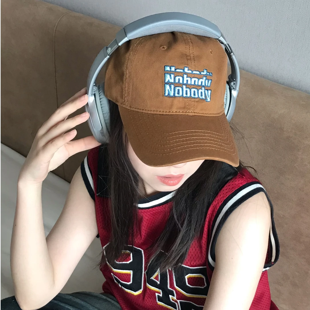 渐变刺绣字母日系nobody四季软顶帽子显脸小百搭休闲情侣韩版时尚
