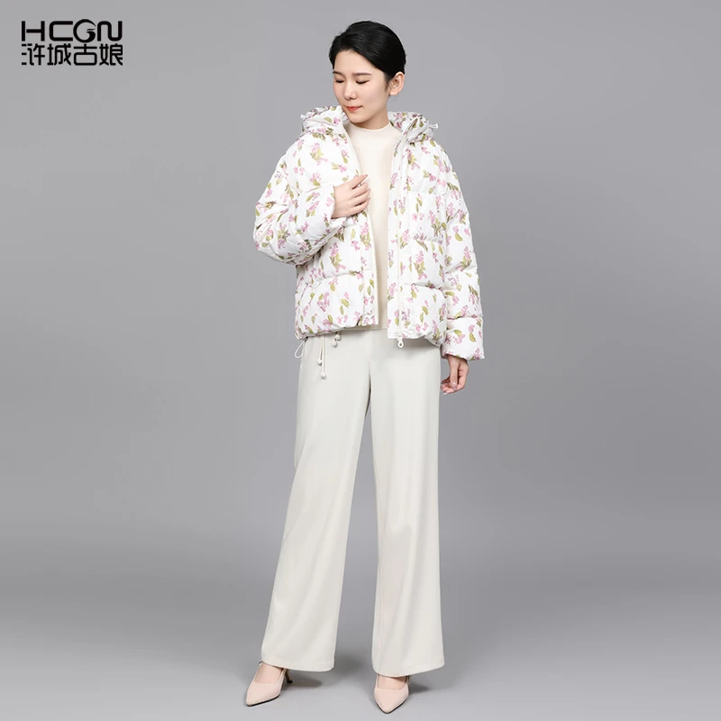 【90白鸭绒】中式印花时尚设计感女士紫云裳冬季印花羽绒服DMT18938