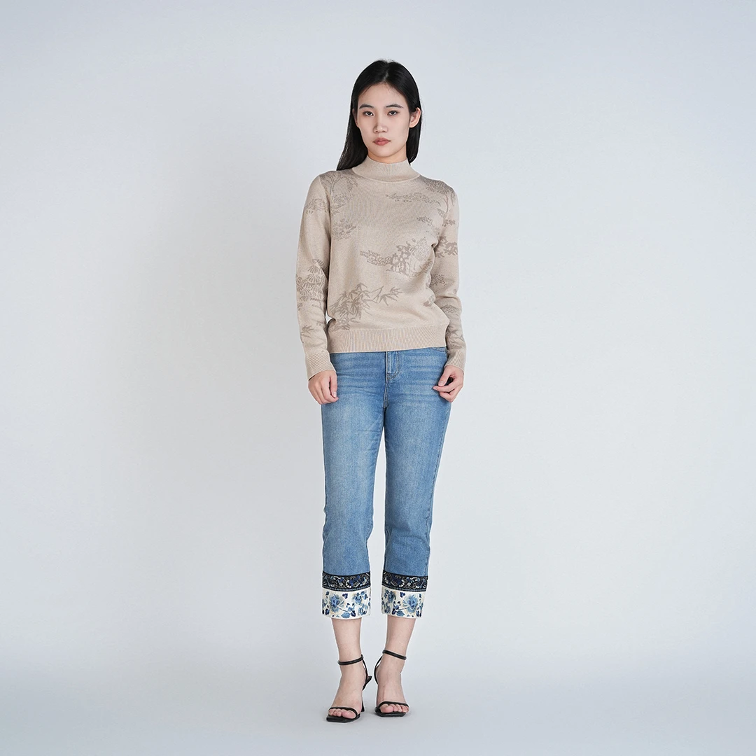 秋冬国风绵羊毛舒适高领宽松显瘦女百搭绿野仙踪提花毛衫DCL16122