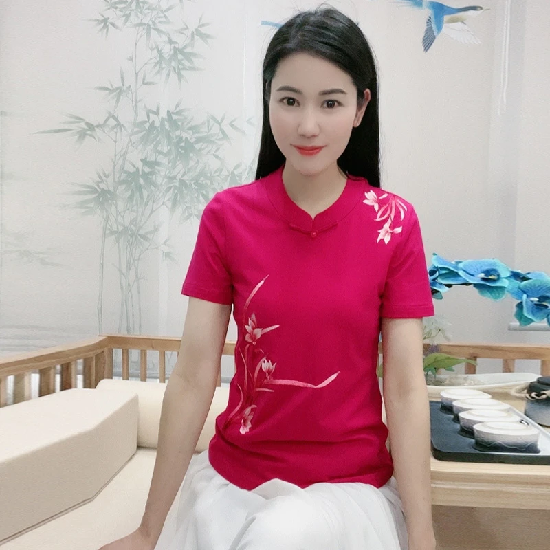 浒城古娘夏季中式兰花精致刺绣花百搭通勤女若兰中式上衣BMT18771