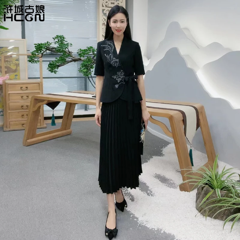 浒城古娘中式国风聚酯纤维时尚芊雅西服套装-22B18282+22B19253