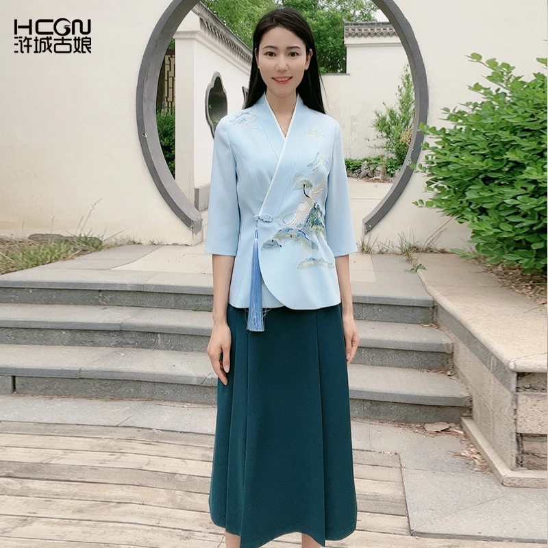 夏季中式时尚清凉舒适减龄气质女江山如画套装BMT18807+BMT19597