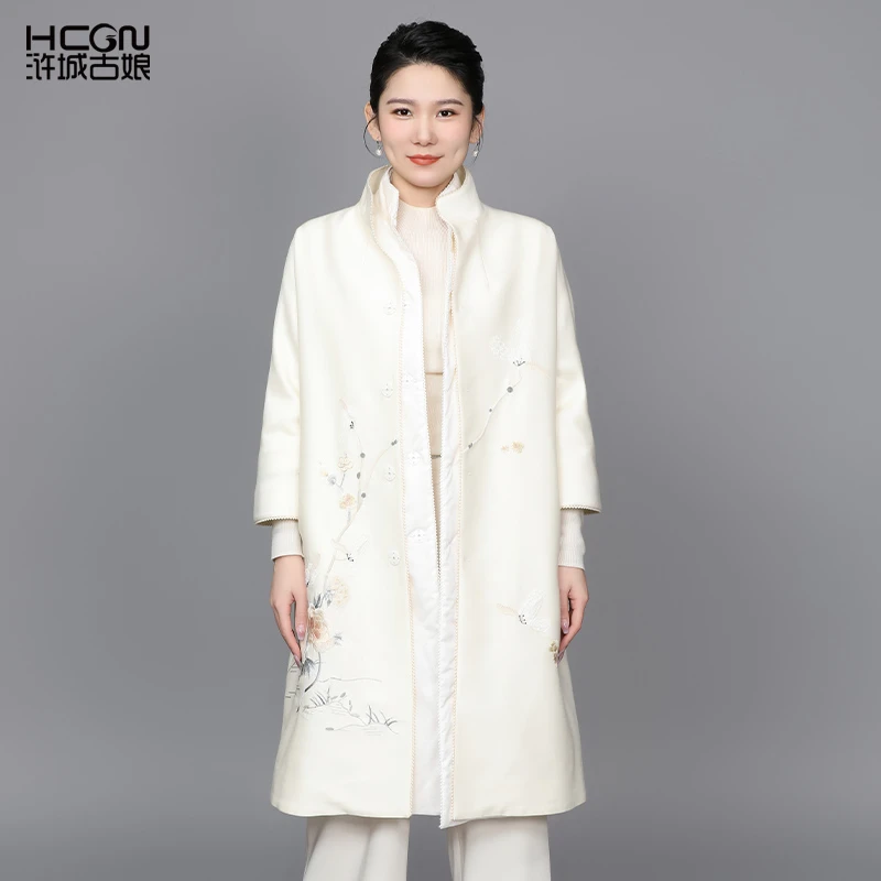 【绵羊毛+桑蚕丝】冬中式舒适保暖复古清兰丝毛两件套棉服DMT11385