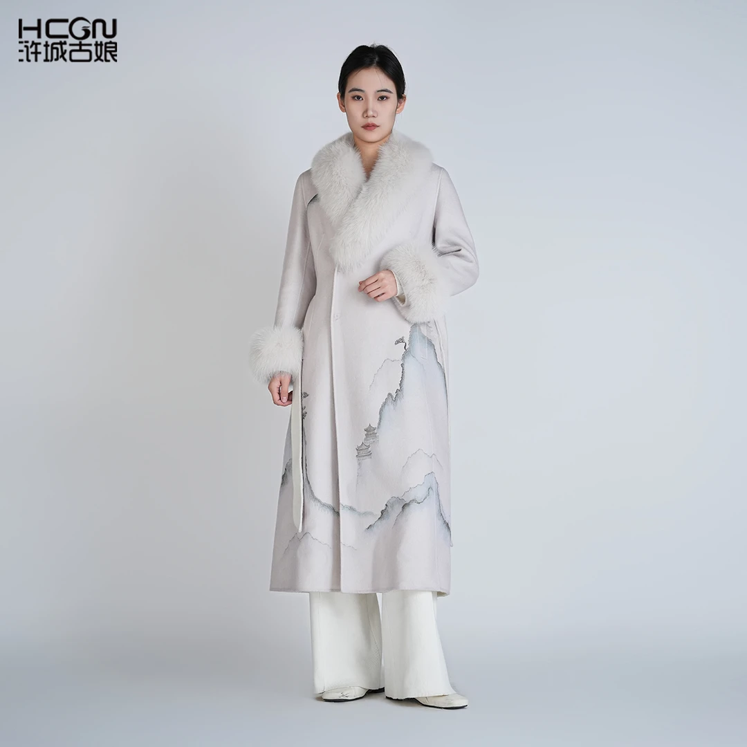 国风高级感长款修身女款爆款2025新款晴山双面毛呢大衣GDD811068