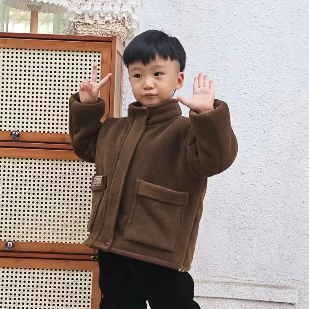 三层加绒夹棉加厚儿童套装家居服立领大口袋可外穿睡衣