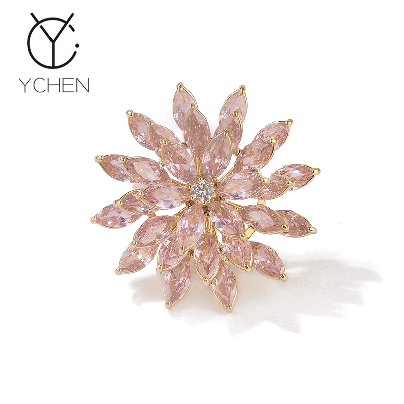 VELLICHOR 铜合金胸针 精致冰花粉锆石可以转动的莲花胸针女别针
