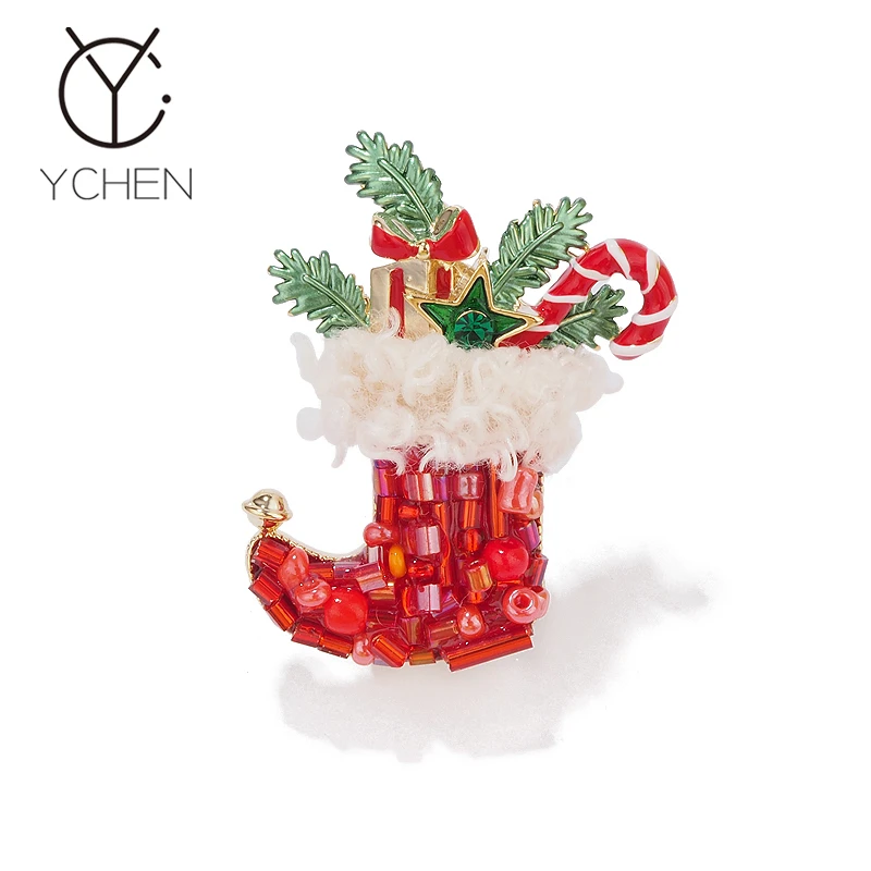 VELLICHOR 铜合金胸针 圣诞节礼物多彩水晶圣诞袜胸针女毛衣装饰