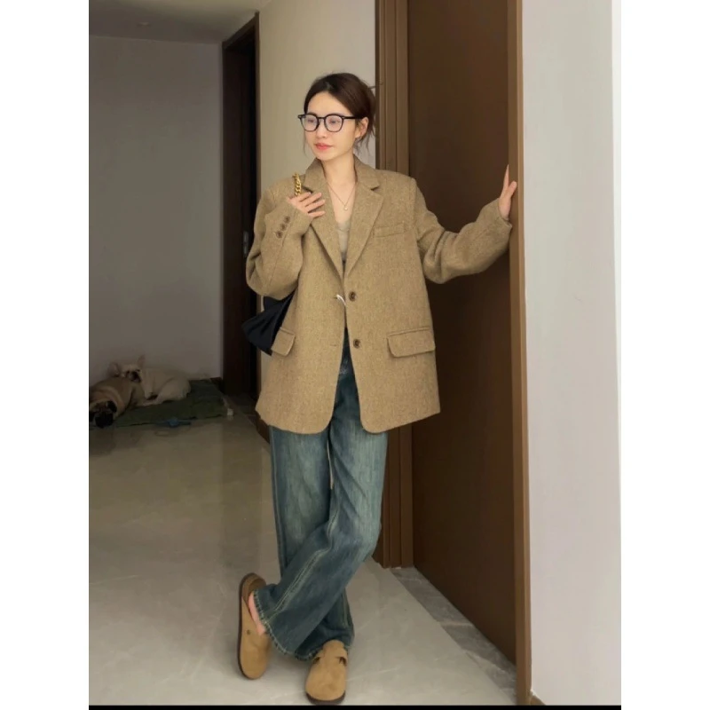 2025法式西装毛呢外套女秋冬款美拉德穿搭春秋中长款-1971