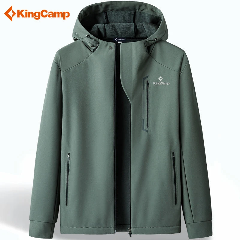 KingCamp软壳冲锋衣男春季新款防风防雨户外运动大码宽松连帽外套