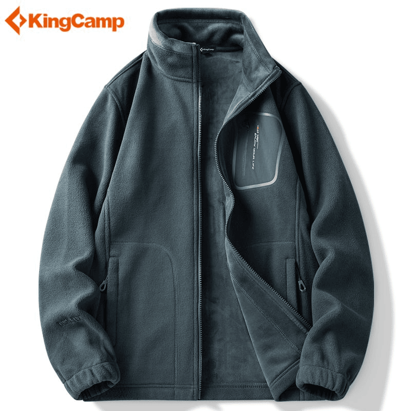 KingCamp保暖抓绒衣男女秋冬款双面加绒户外跑步运动开衫立领外套