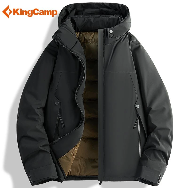 KingCamp羽绒服男冬季加肥大码防风连帽羽绒服加厚保暖户外登山服