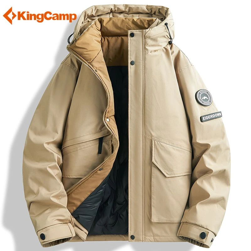 KingCamp连帽羽绒服男青年冬季户外防风防水保暖鸭绒工装防寒外套