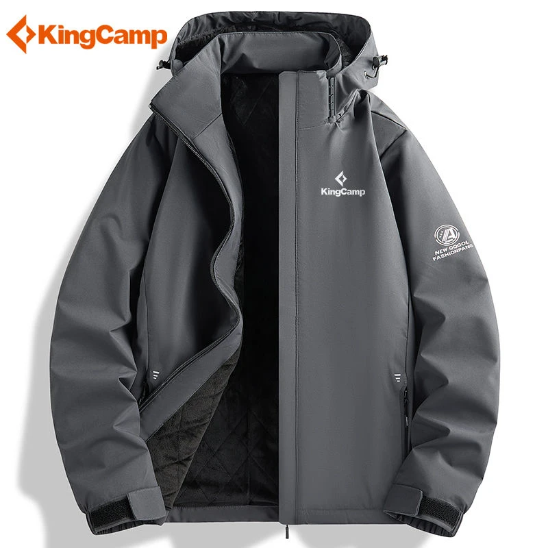 KingCamp冲锋外套男秋冬防风防水加绒保暖可脱卸帽户外登山夹克衫