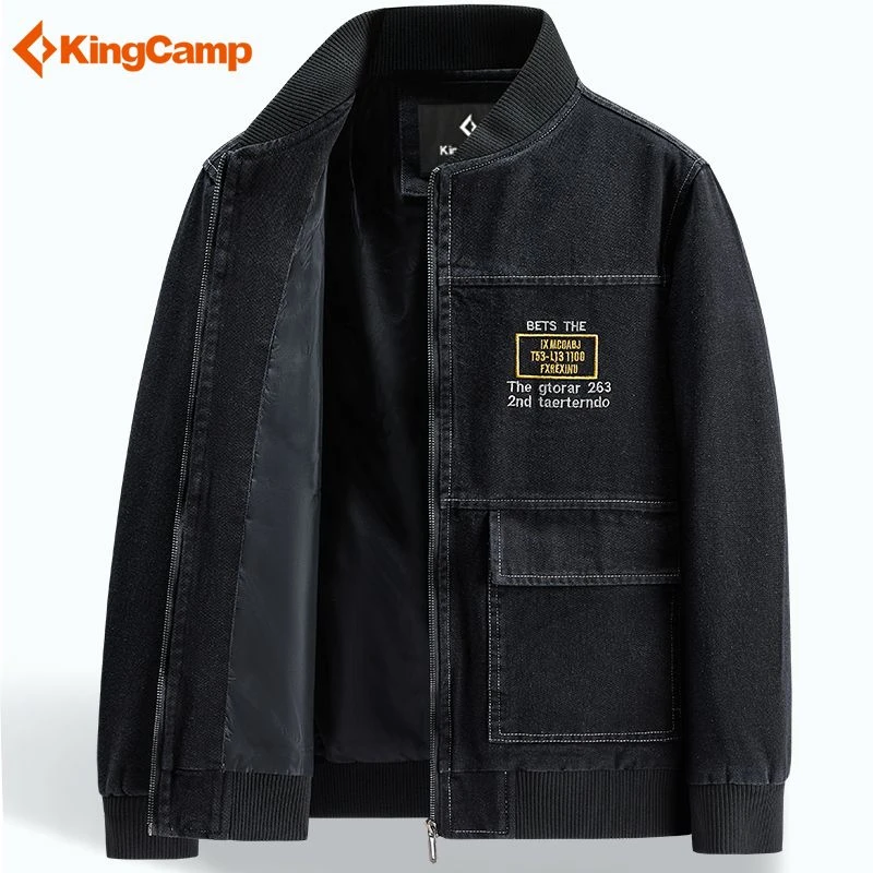 KingCamp牛仔夹克男春季新款字母绣花舒适棒球领休闲户外运动男