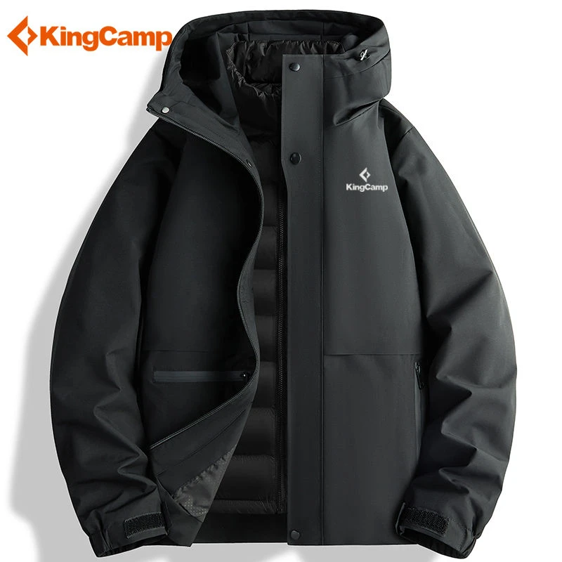 KingCamp三合一羽绒冲锋外套男连帽防风保暖户外运动登山羽绒服男