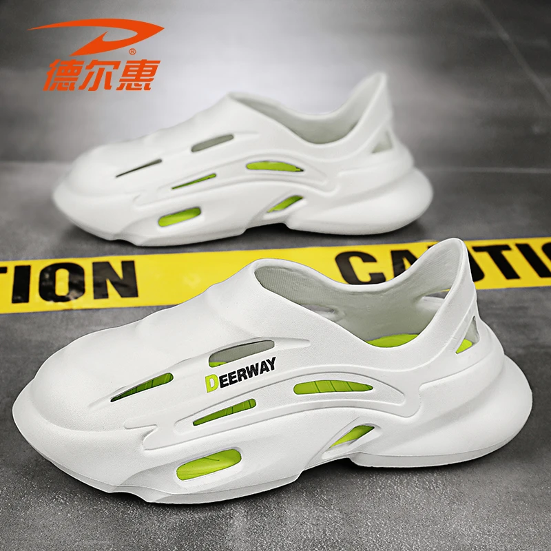 德尔惠秋季新款镂空洞洞鞋户外穿沙滩包头凉拖防滑透气软底潮鞋男