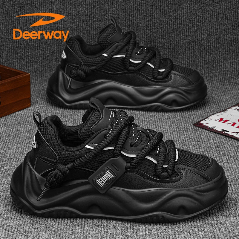 德尔惠男士运动板鞋秋季小众百搭潮流休闲鞋防滑耐磨透气黑色潮鞋