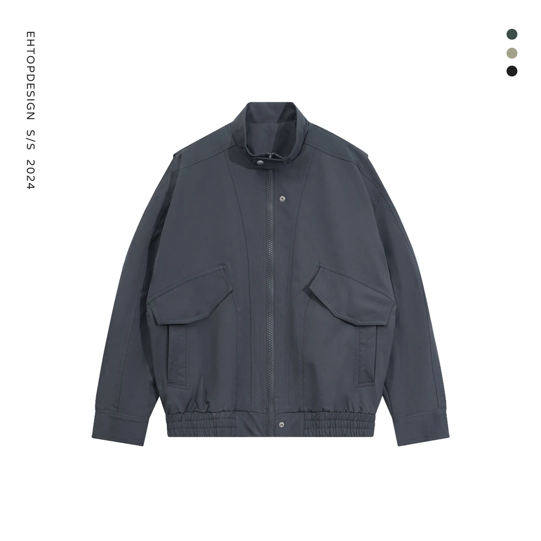 秋冬立领时尚户外拉链式男款百搭潮流简约宽松休闲夹克外套【8221】