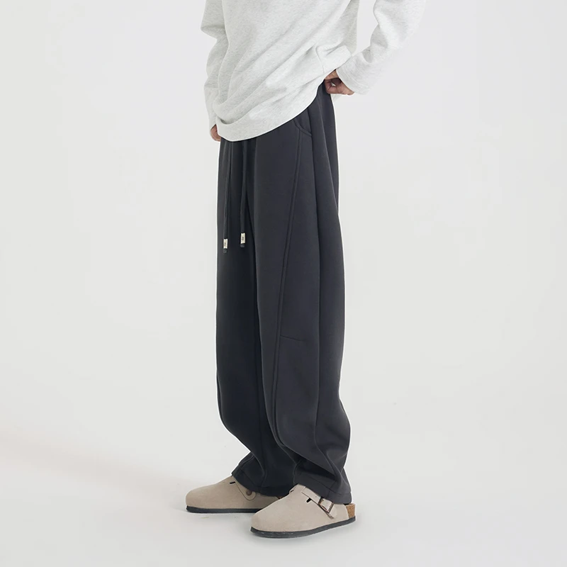 重磅加绒立体剪裁弯刀裤男女同款香蕉直筒裤卫裤休闲长裤6263-4