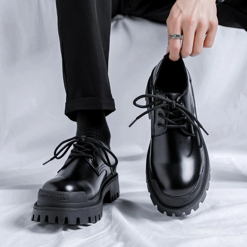 秋冬德比鞋圆头厚底内增高夏季休闲皮鞋男款黑色英伦高级感大头鞋