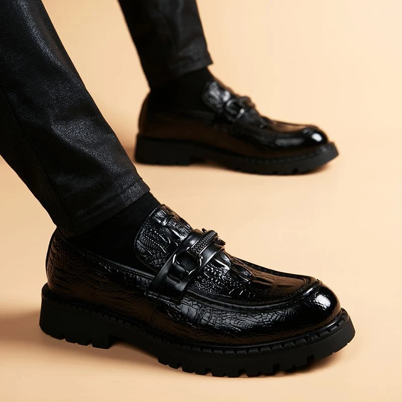 休闲皮鞋男款商务正装真皮2025新款豆豆鞋英伦厚底青年一脚蹬男鞋