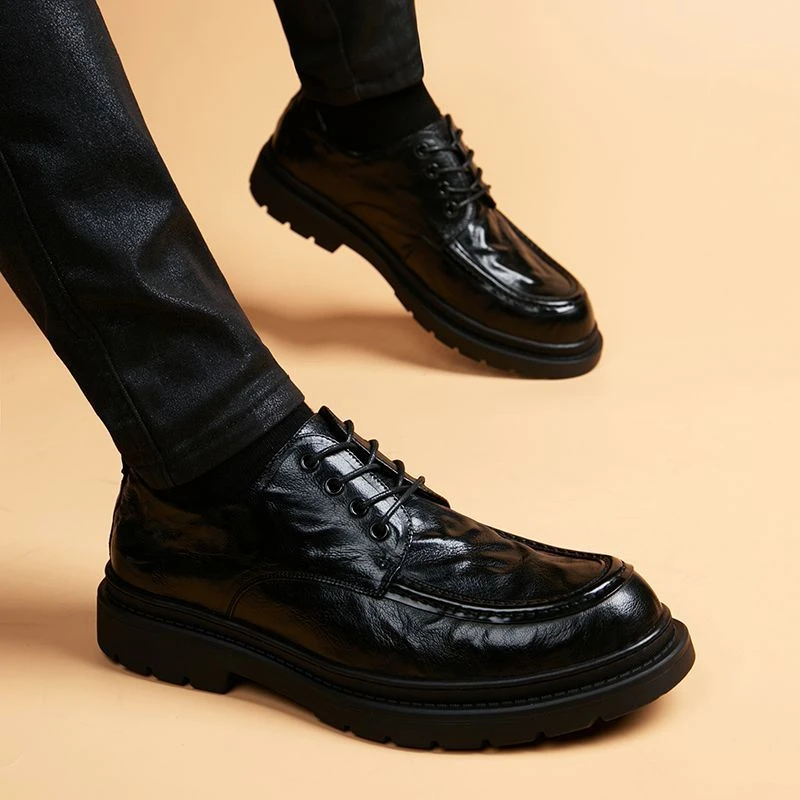 冬季商务休闲皮鞋男真皮正装英伦系带韩版潮流百搭透气软羊皮男鞋