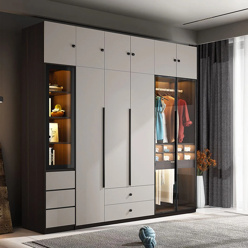 北欧现代简约四门衣柜经济型出租房玻璃衣橱女生收纳大小户型柜子
