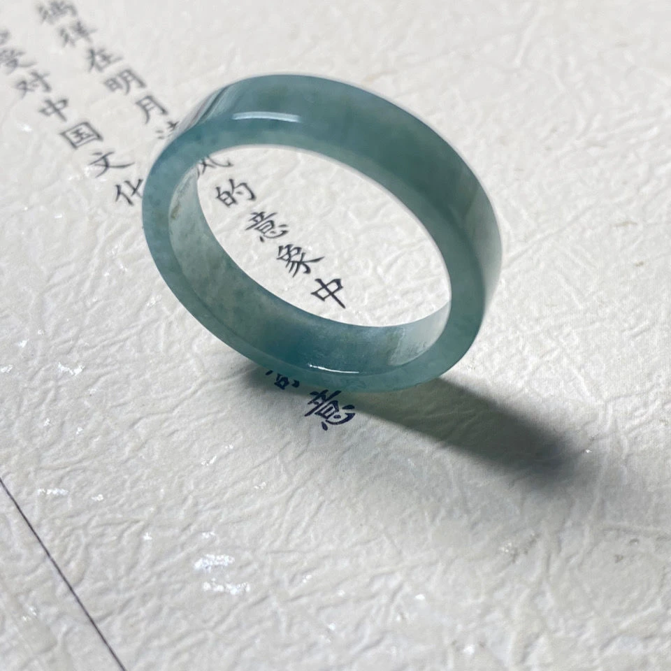 天然A货翡翠方戒冰种蓝水方形戒指满天空蓝玉石扳指戒子情侣指环