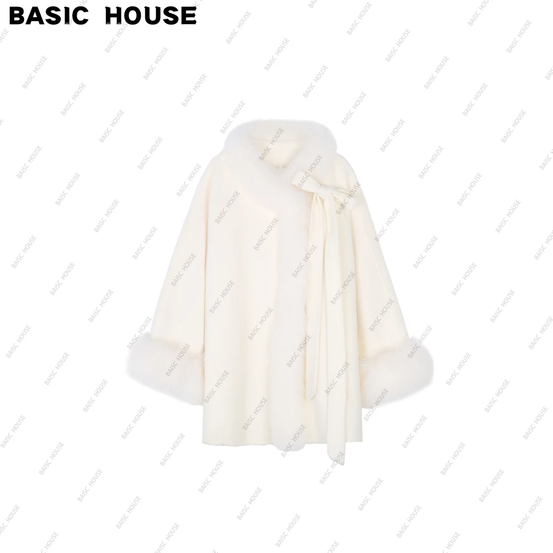 Basic House/百家好【可可小姐】24年秋冬时尚毛领保暖双面呢大衣女