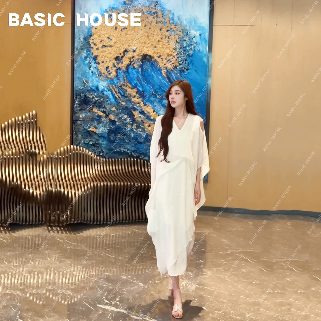 Basic House/百家好【晨雾百合】24年夏新时尚气质遮肉显瘦连衣裙女
