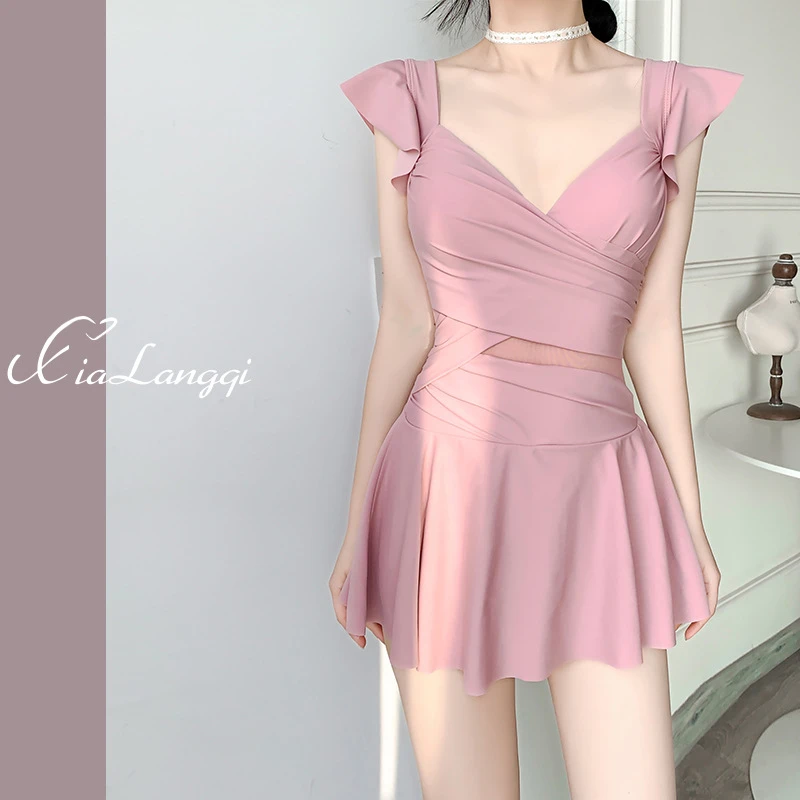 2023新款游泳衣女士遮肚显瘦连体裙式钢托聚拢学生保守泡温泉泳装