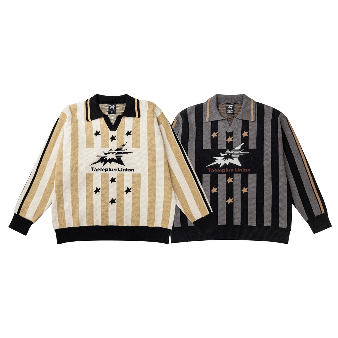 【年底清清福利】美式复古潮色球衣polo街头针织宽松长袖TP079