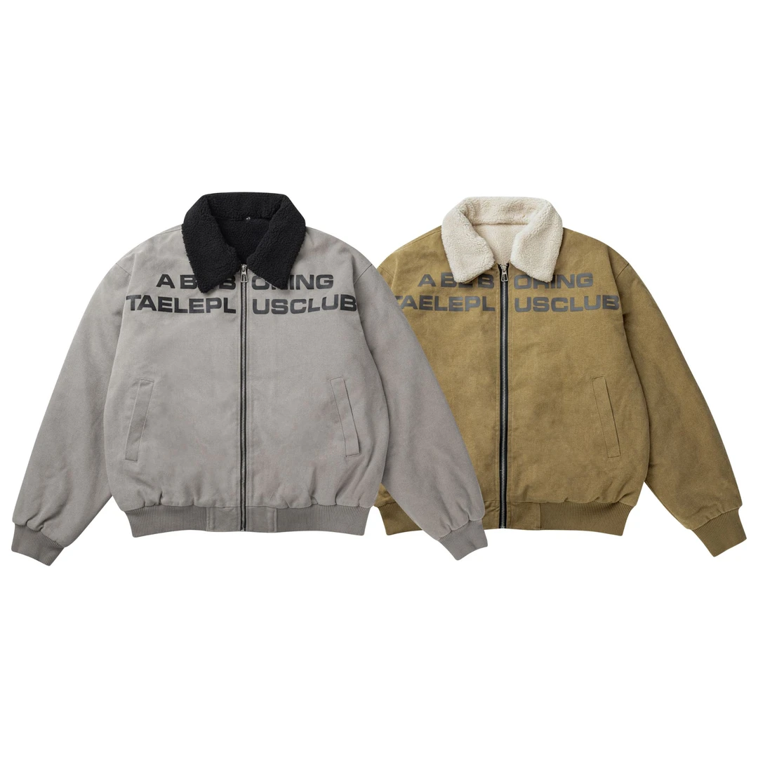 TAELE PLUS美式复古毛绒加绒加厚外套夹棉翻领棉衣棉服夹克TP083