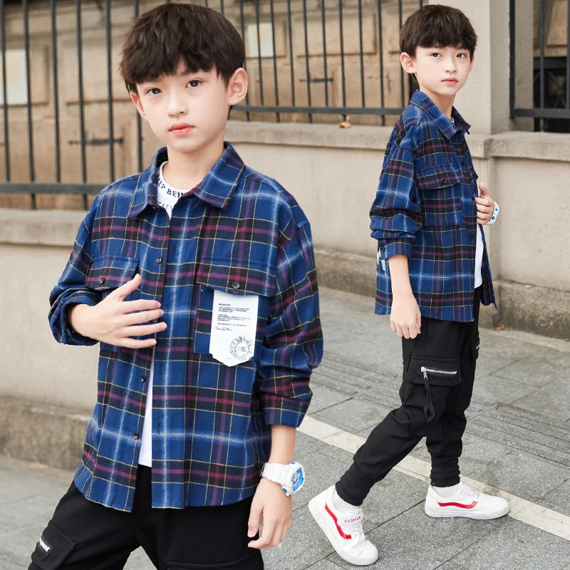 A0316儿童装男童秋装衬衫新款中大童春秋季休闲长袖衬衣潮