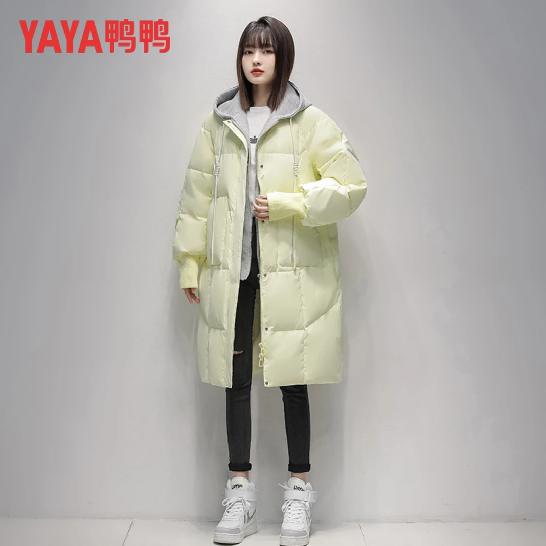 YAYA/鸭鸭羽绒服女中长款假两件连帽外套过膝冬男女【YE2B626093L】