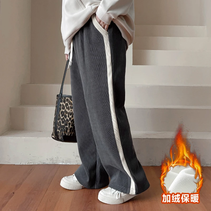 BD4329大码女装【温暖随行】500克加绒保暖裤冬季松紧腰运动阔腿裤