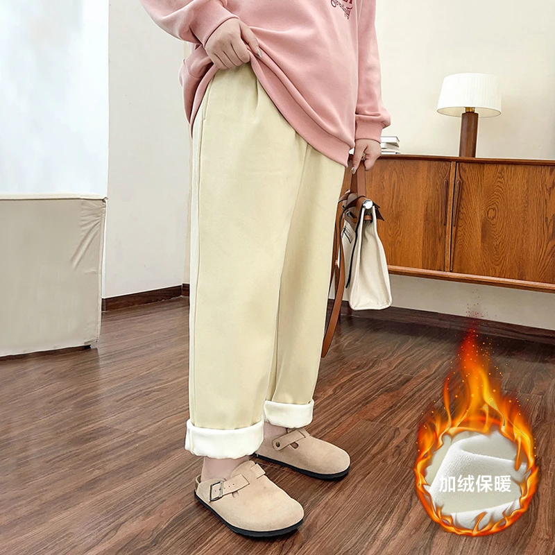 BD4129【三种裤长可选】480克加绒秋冬高腰直筒裤女大码200斤老爹裤