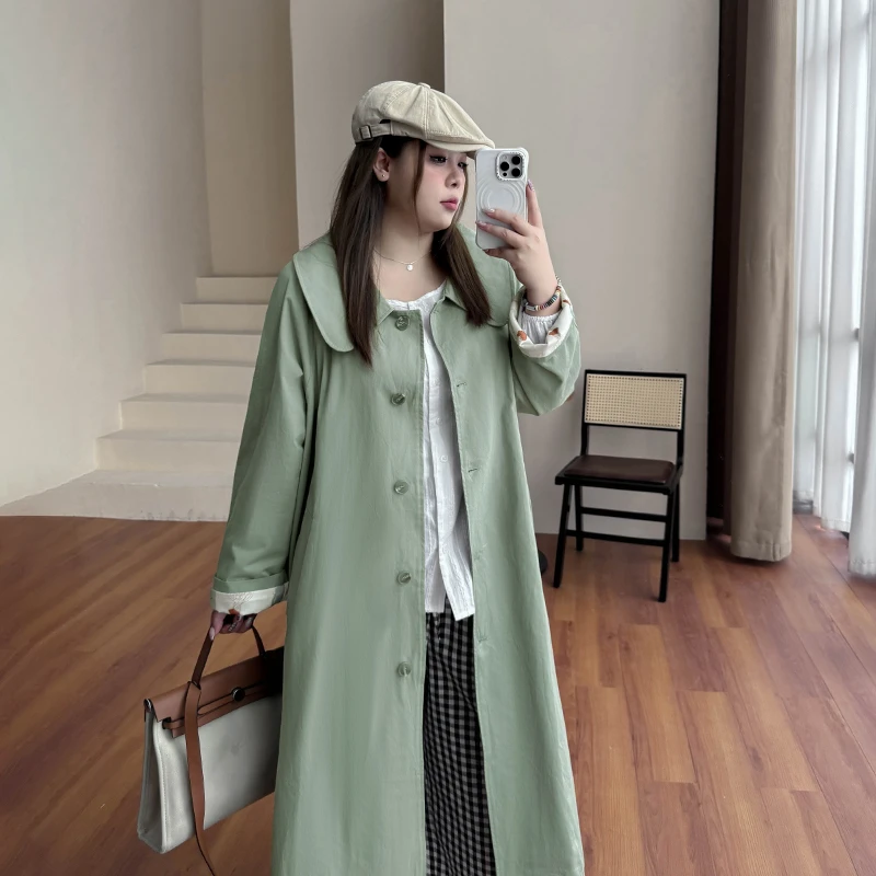 B3367大码女装【早秋高级感穿搭】韩系休闲翻领2024年长款风衣外套