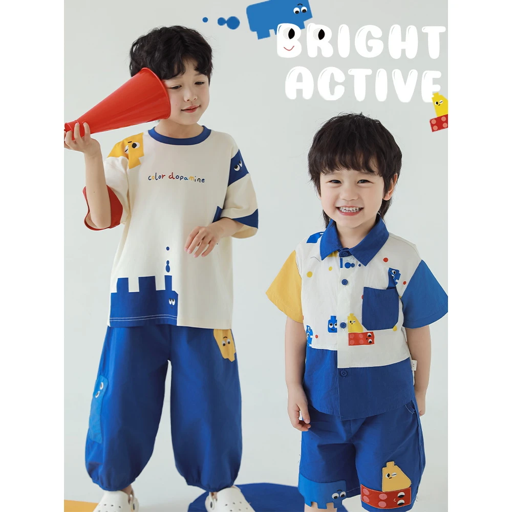 幼悠夏二波儿童色块拼贴乐趣积木长裤夏季薄款百搭卡通 FN0147