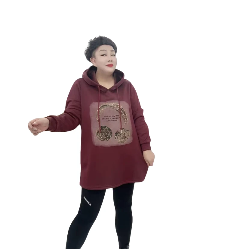 GBS6681秋冬加绒保暖宽松大版卫衣女中长款宽松洋气百搭休闲上衣