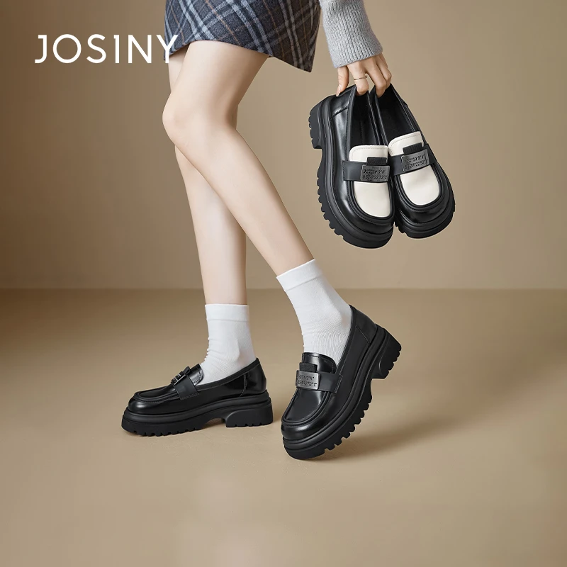 卓诗尼乐福鞋女2024新款小个子厚底一脚蹬单鞋百搭英伦风jk小皮鞋