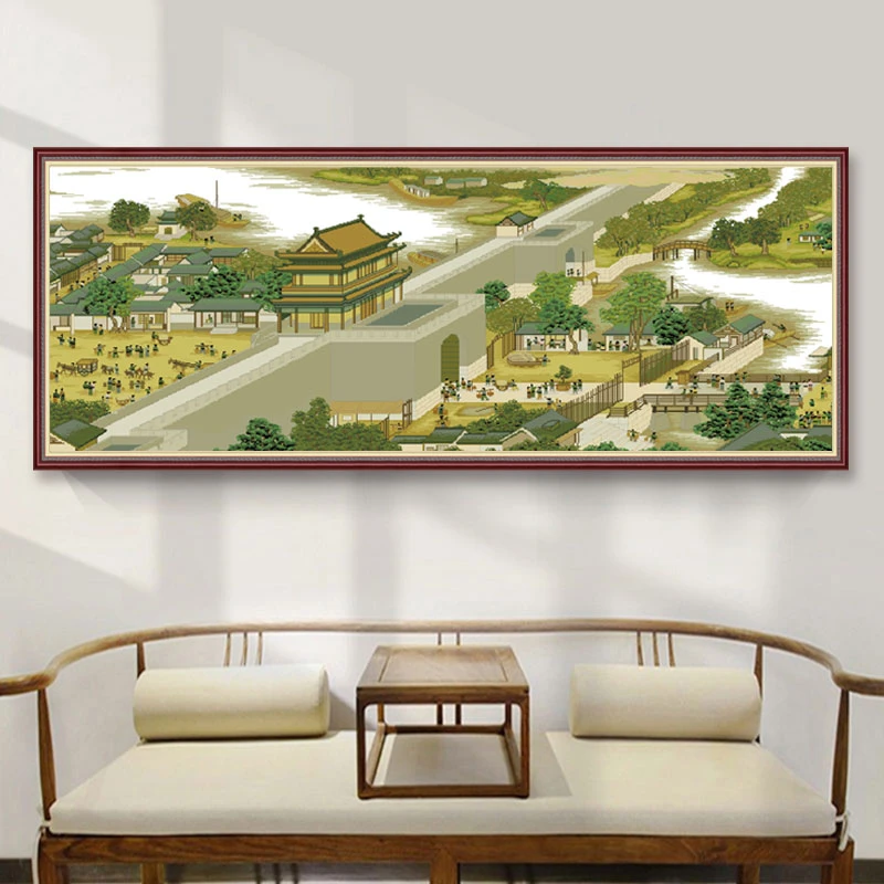 城楼版清明上河图十字绣线绣2023客厅新款手工绣中国风古典名画绣