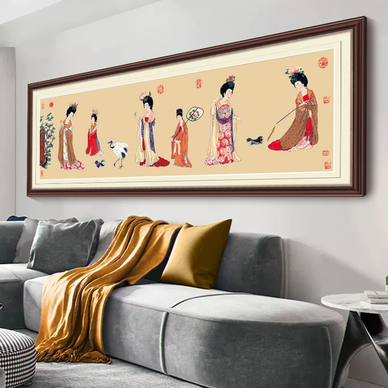 簪花仕女图十字绣2023新款客厅中国风十大名画挂画自己绣手工线绣