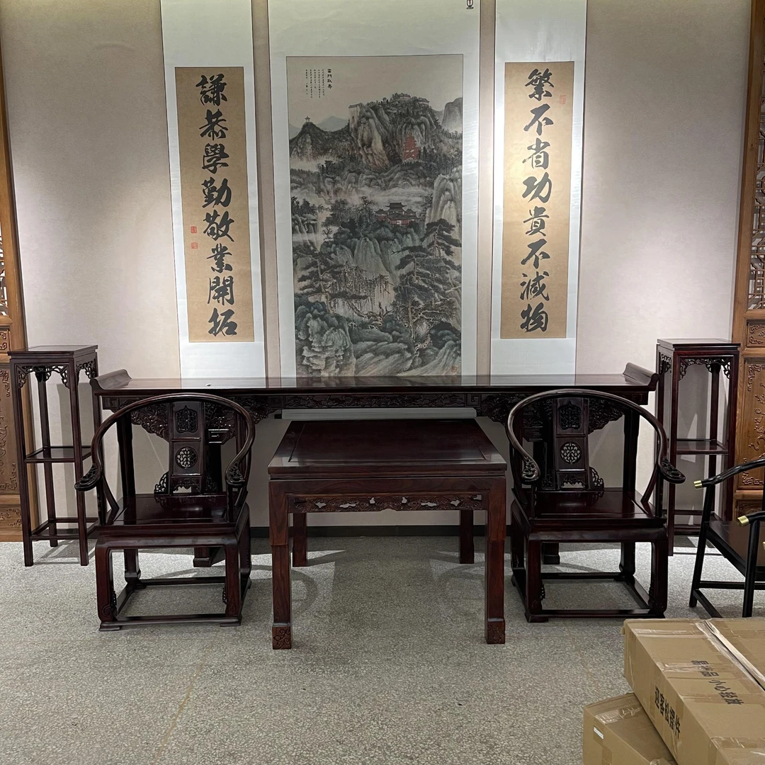 老榆木中堂四六件套农村大厅祠堂屋家具供桌翘头桌条案八仙桌方桌