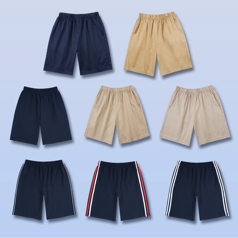 儿童校服短裤夏薄款西裤松紧腰五分裤卡其色藏蓝卡其色小学生校裤