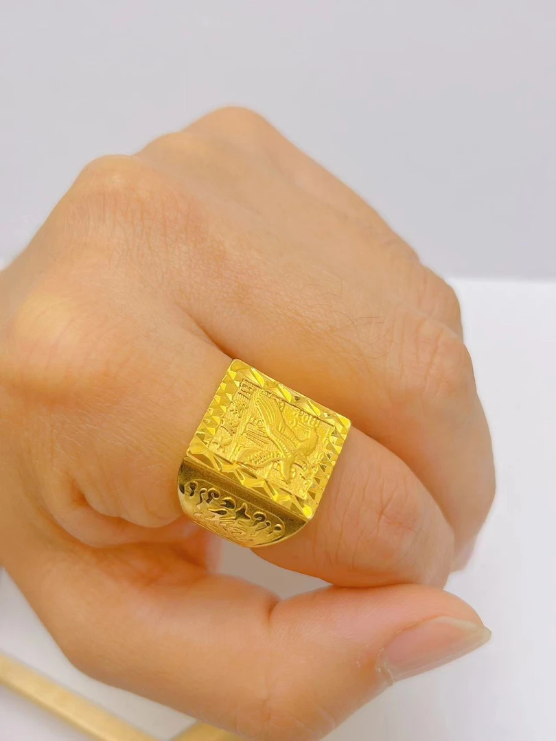 合金戒指 大鹏展翅金色老板戒指可调节戒指男士轻奢时尚潮流