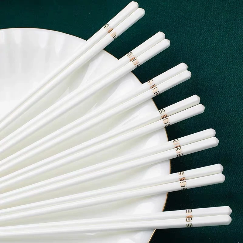 景德镇陶瓷骨瓷简约描金纯白筷子10双装耐高温易清洗不发黄不发黑