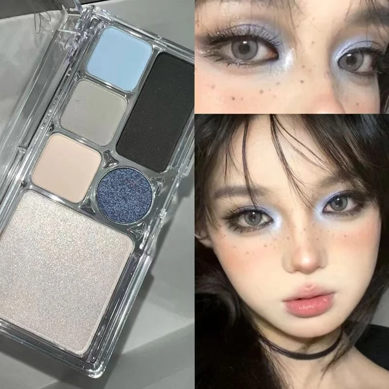 纯欲小烟熏水泥蓝色眼影 腮红眼影高光一体盘学生党平价美妆女