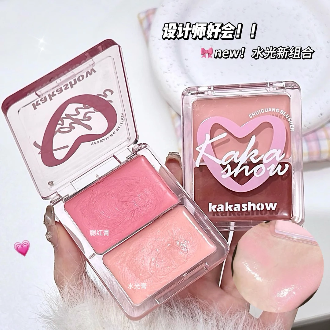 新品双色水光腮红膏奶油滋润贴肤氛围感甜妹胭脂膏学生高颜值彩妆