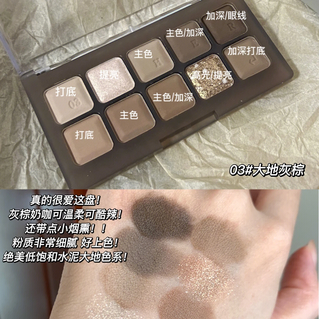 冷调烟熏大地色~10色眼影盘低饱和哑光水泥灰粉日常小众秋冬珠光